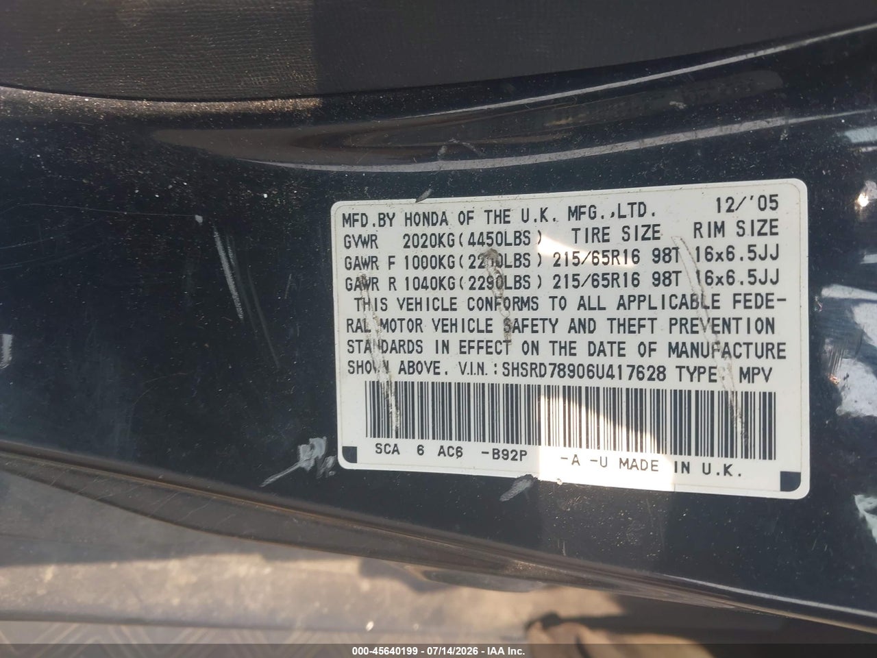 2006 HONDA CR-V SE thumbnail 10