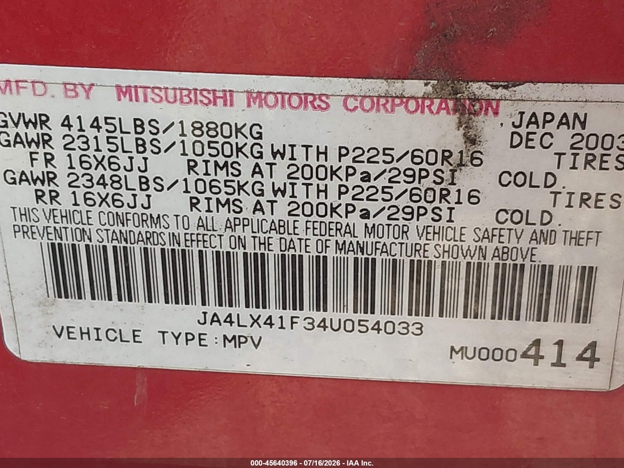 2004 MITSUBISHI OUTLANDER XLS thumbnail 10