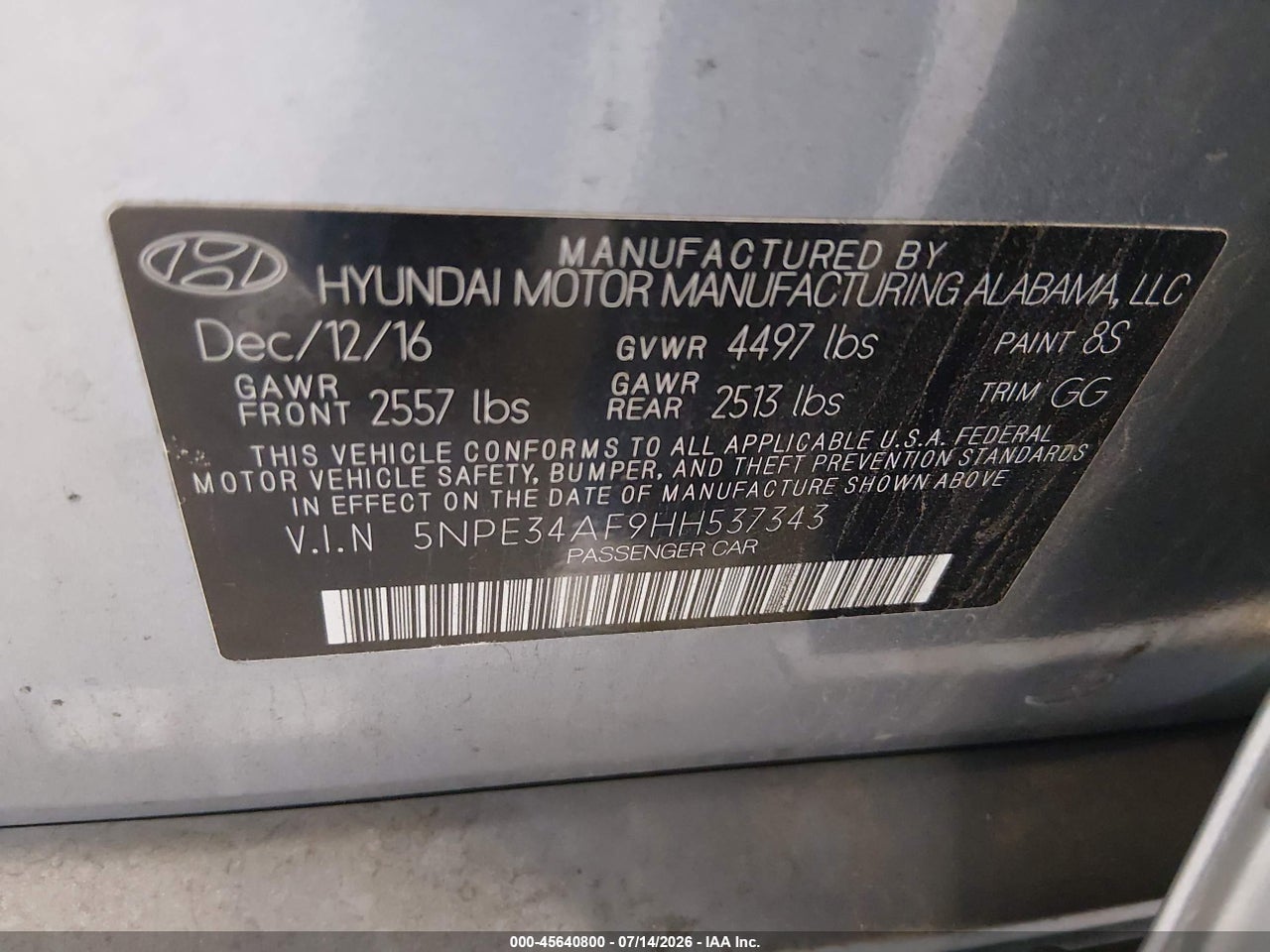 2017 HYUNDAI SONATA SPORT thumbnail 10