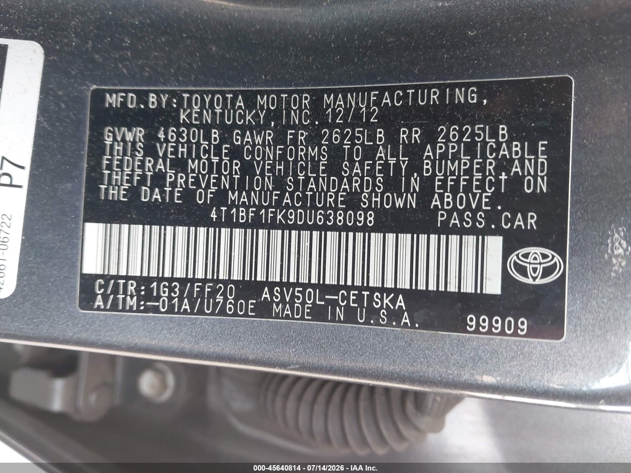 2013 TOYOTA CAMRY SE thumbnail 10