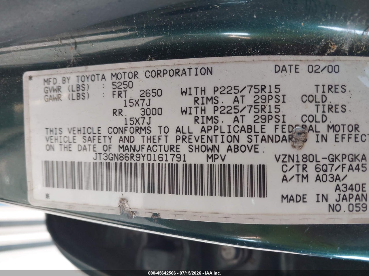 2000 TOYOTA 4RUNNER SR5 V6 thumbnail 10