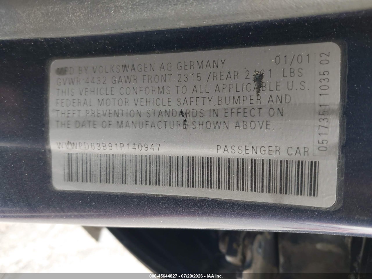 2001 VOLKSWAGEN PASSAT GLS thumbnail 10