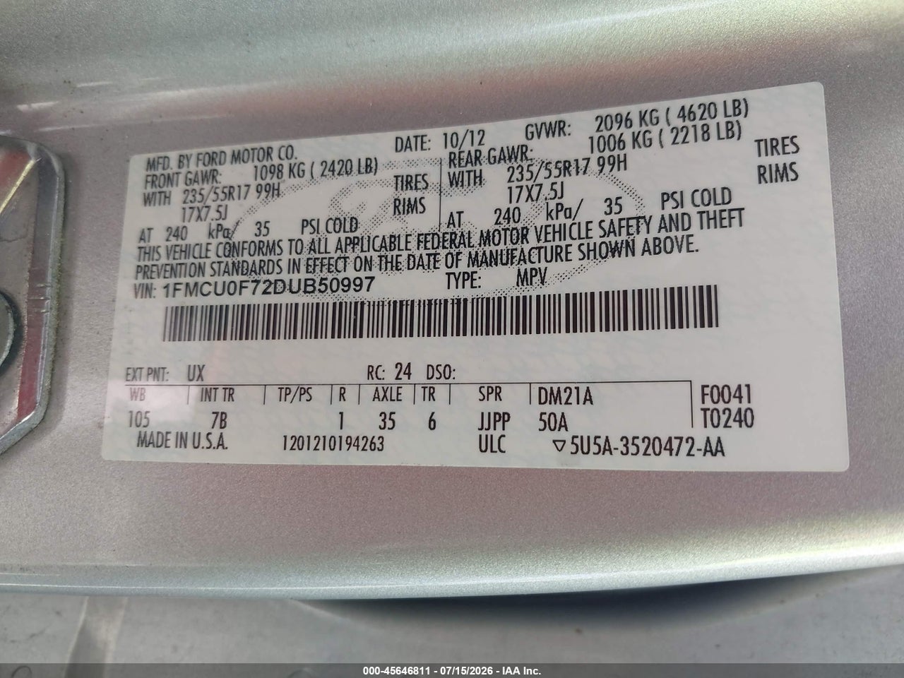 2013 FORD ESCAPE S thumbnail 10