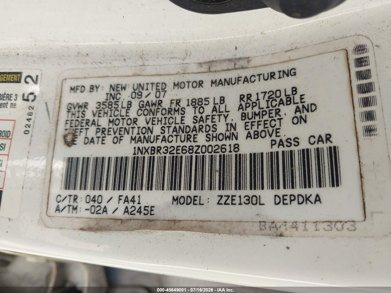 2008 TOYOTA COROLLA CE thumbnail 10