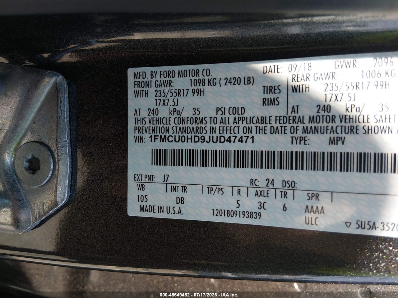 2018 FORD ESCAPE SEL thumbnail 10