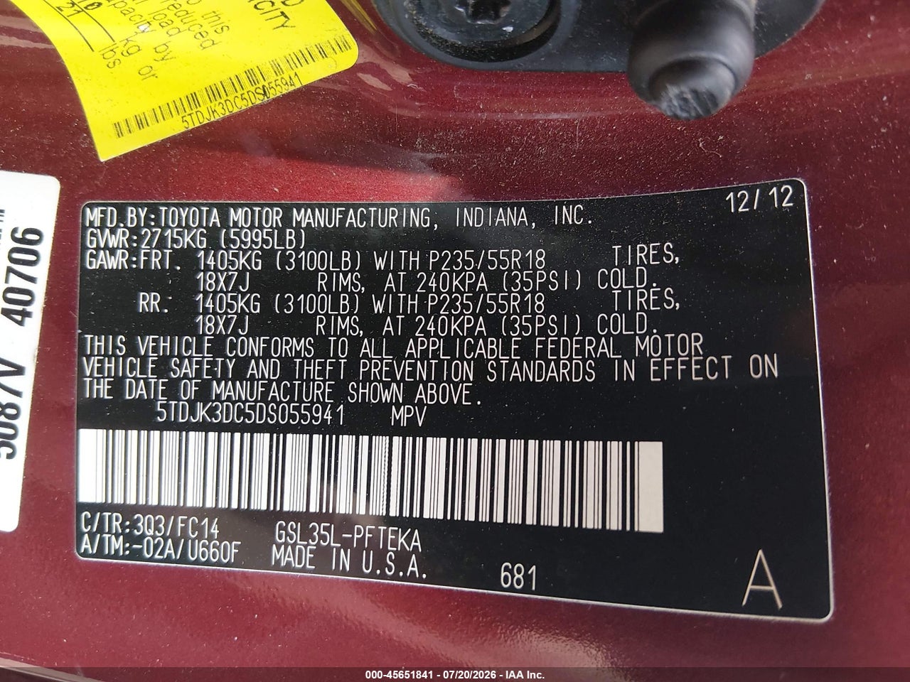2013 TOYOTA SIENNA LE 7 PASSENGER thumbnail 10