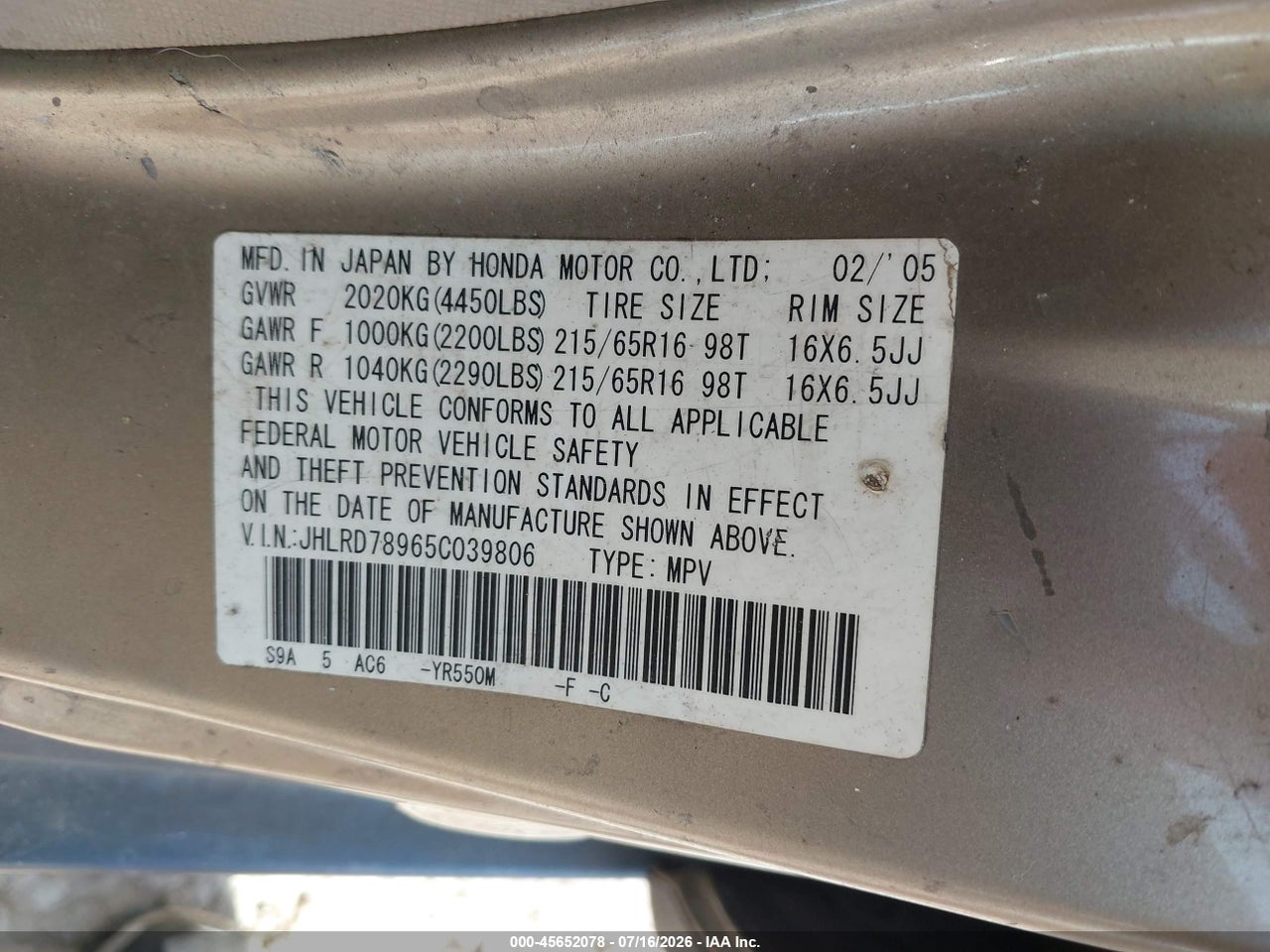 2005 HONDA CR-V SE thumbnail 10