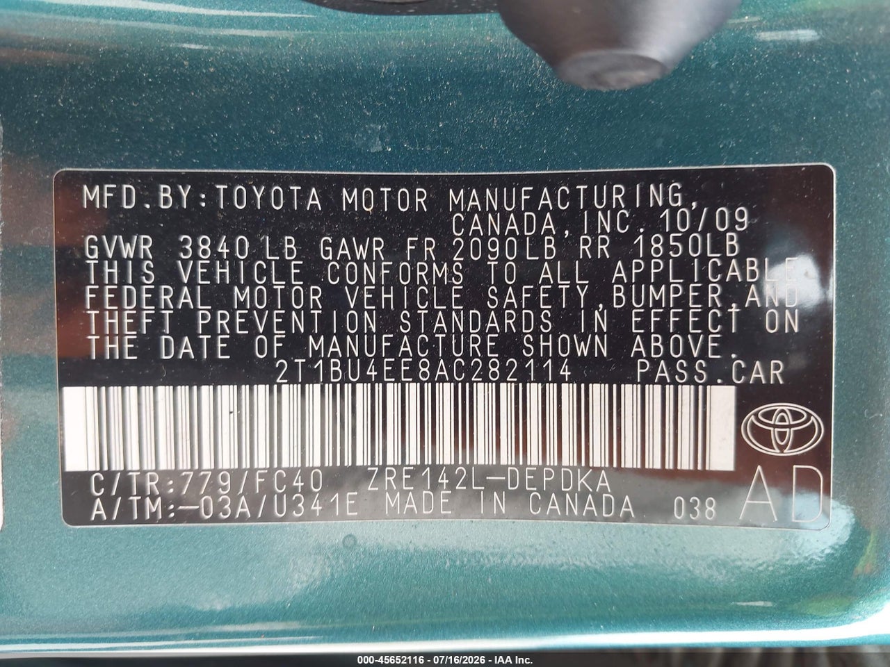 2010 TOYOTA COROLLA LE thumbnail 10
