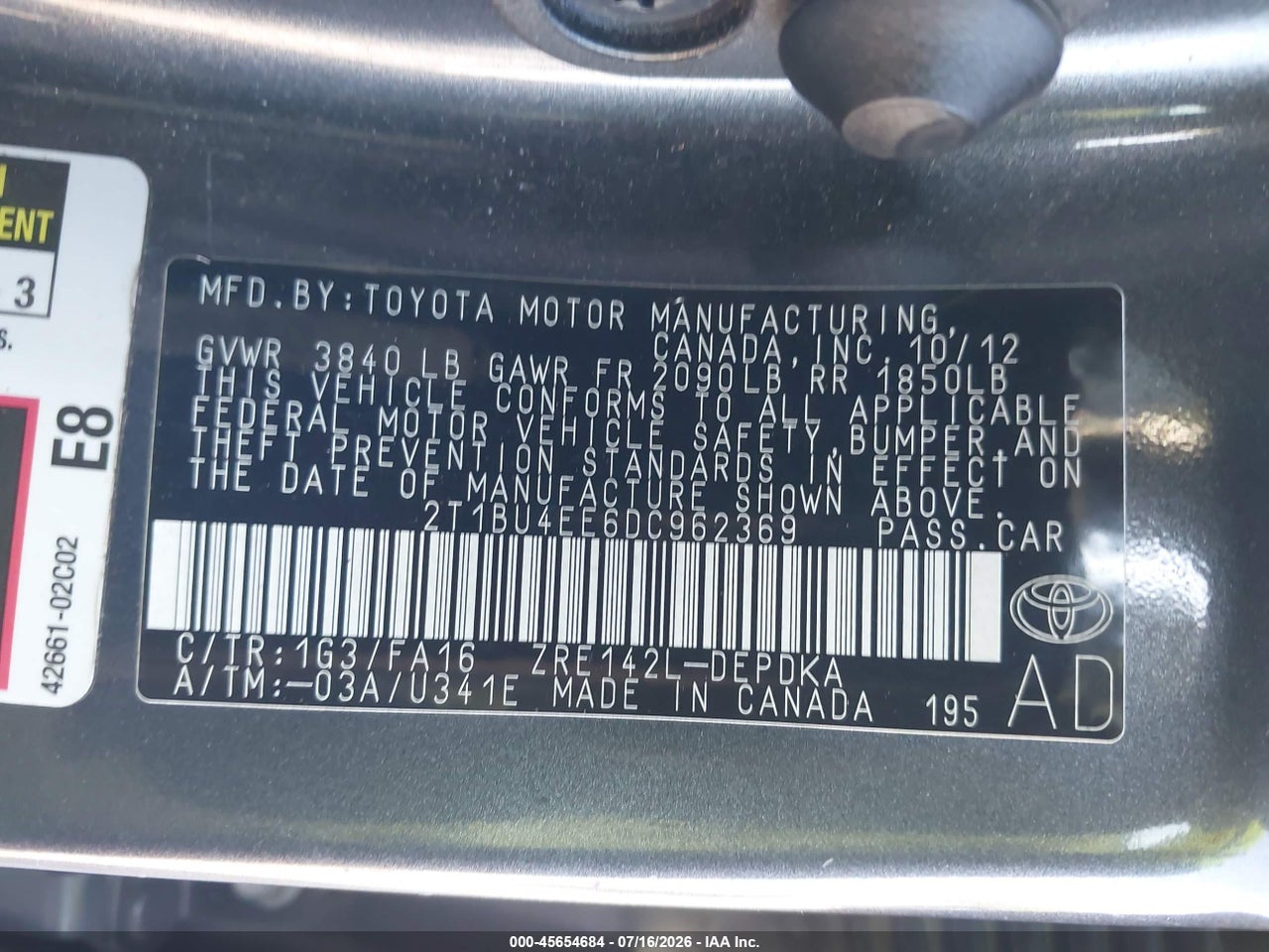 2013 TOYOTA COROLLA L thumbnail 10