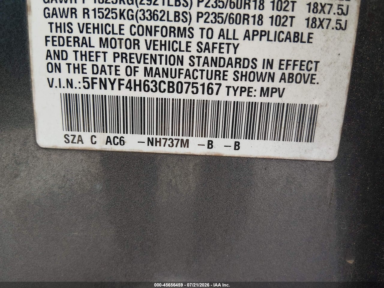 2012 HONDA PILOT EX-L thumbnail 10
