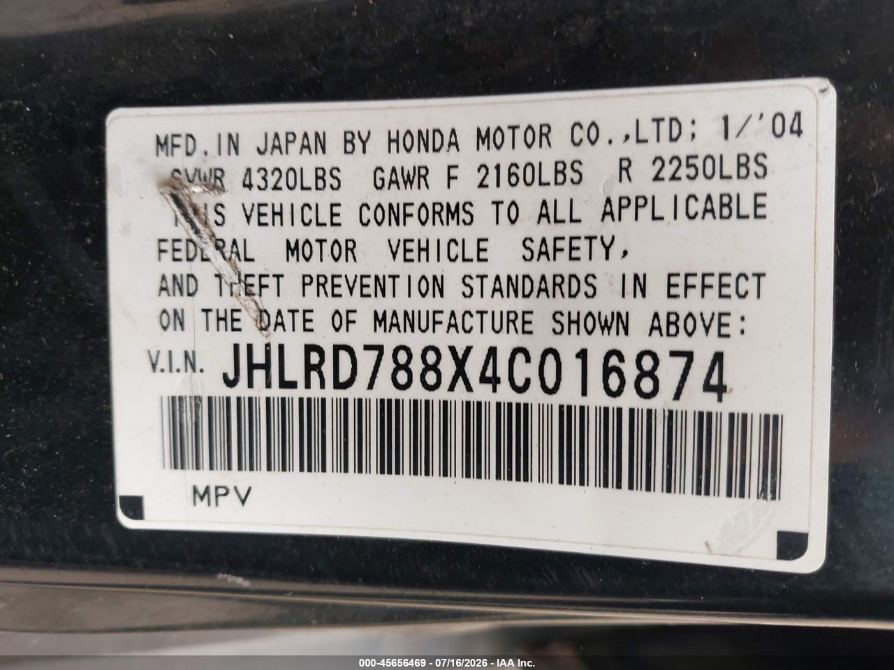2004 HONDA CR-V EX thumbnail 10