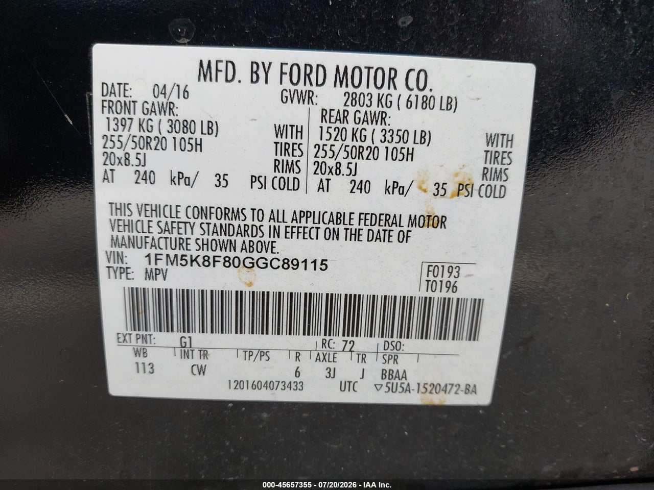 2016 FORD EXPLORER LIMITED thumbnail 10