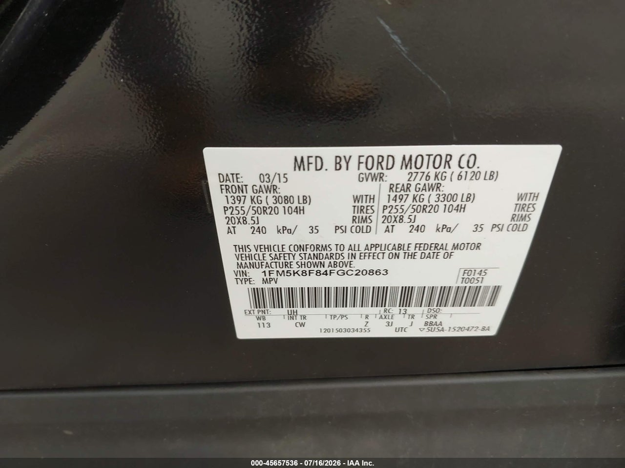 2015 FORD EXPLORER LIMITED thumbnail 10