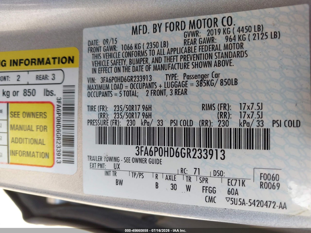 2016 FORD FUSION SE thumbnail 10