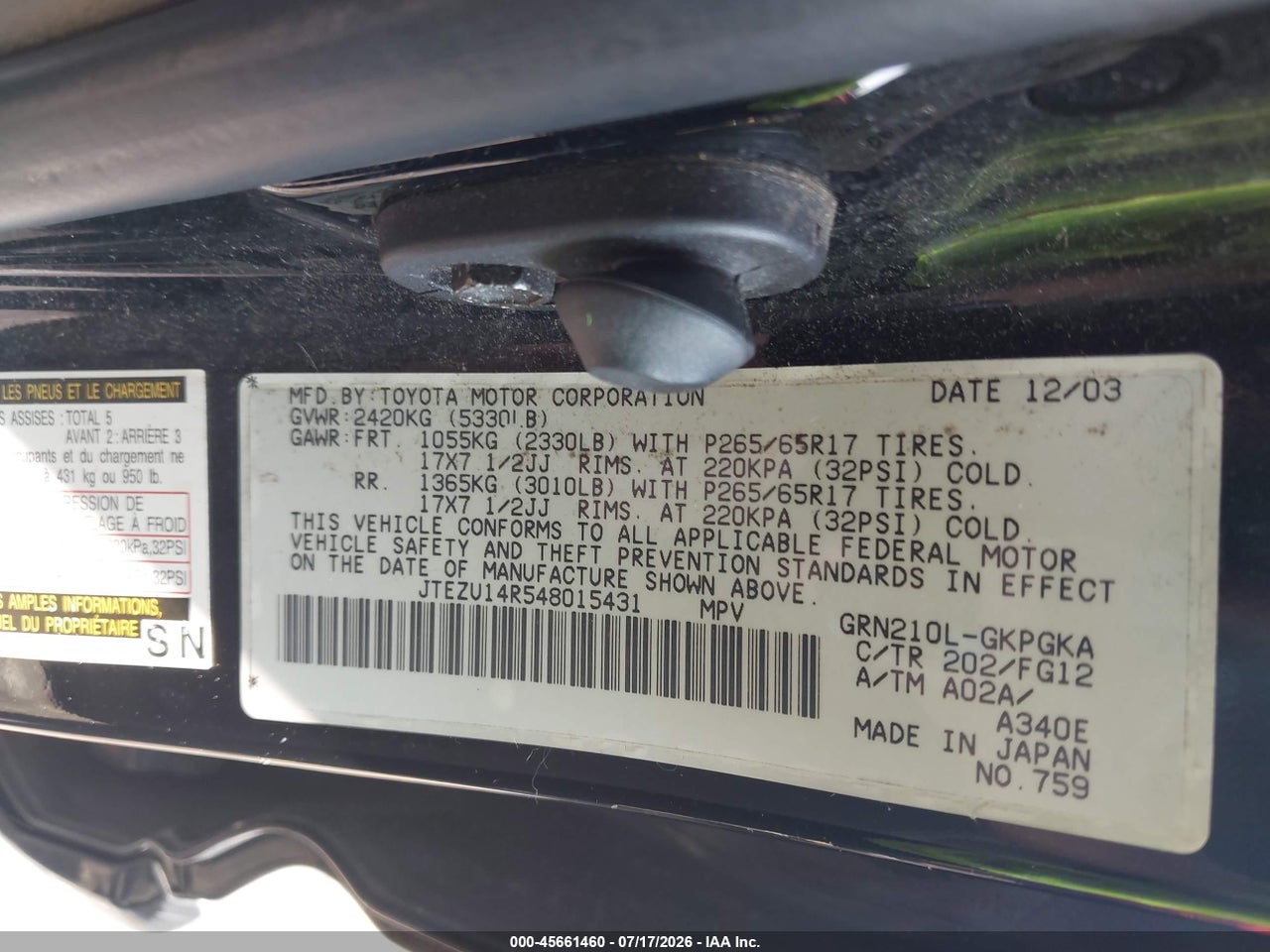 2004 TOYOTA 4RUNNER SR5 V6 thumbnail 10