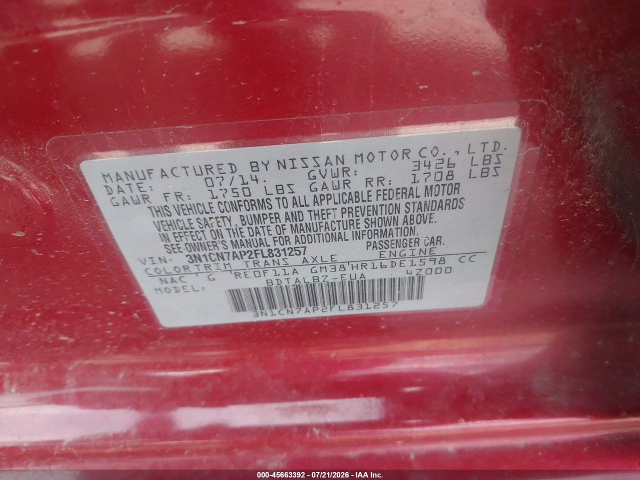 2015 NISSAN VERSA 1.6 SV thumbnail 10