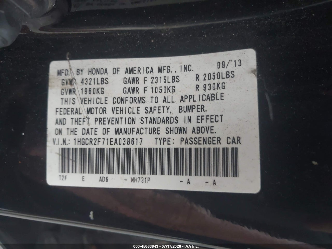 2014 HONDA ACCORD EX thumbnail 10