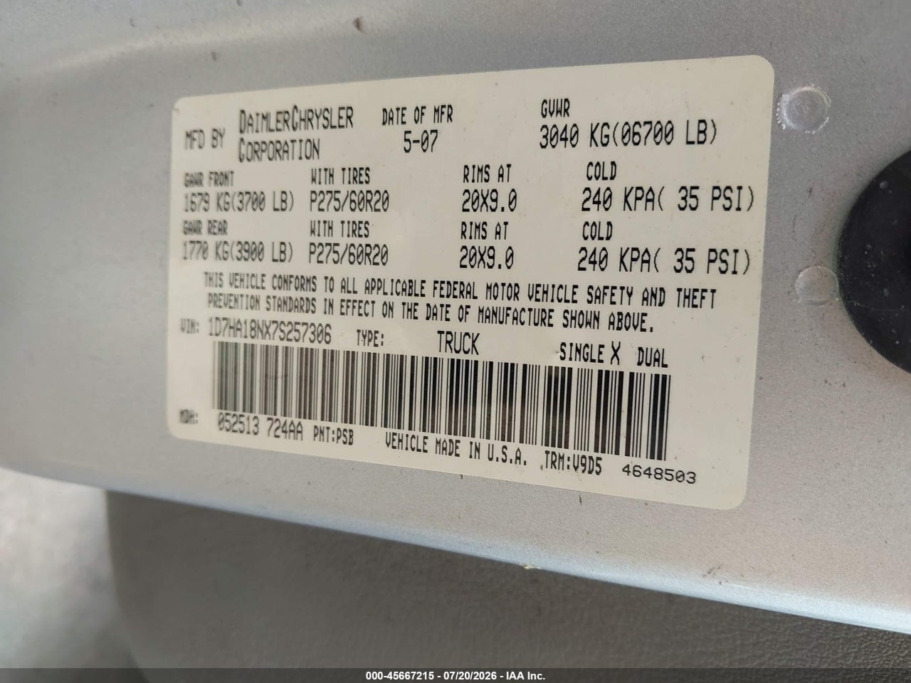 2007 DODGE RAM 1500 SLT thumbnail 10