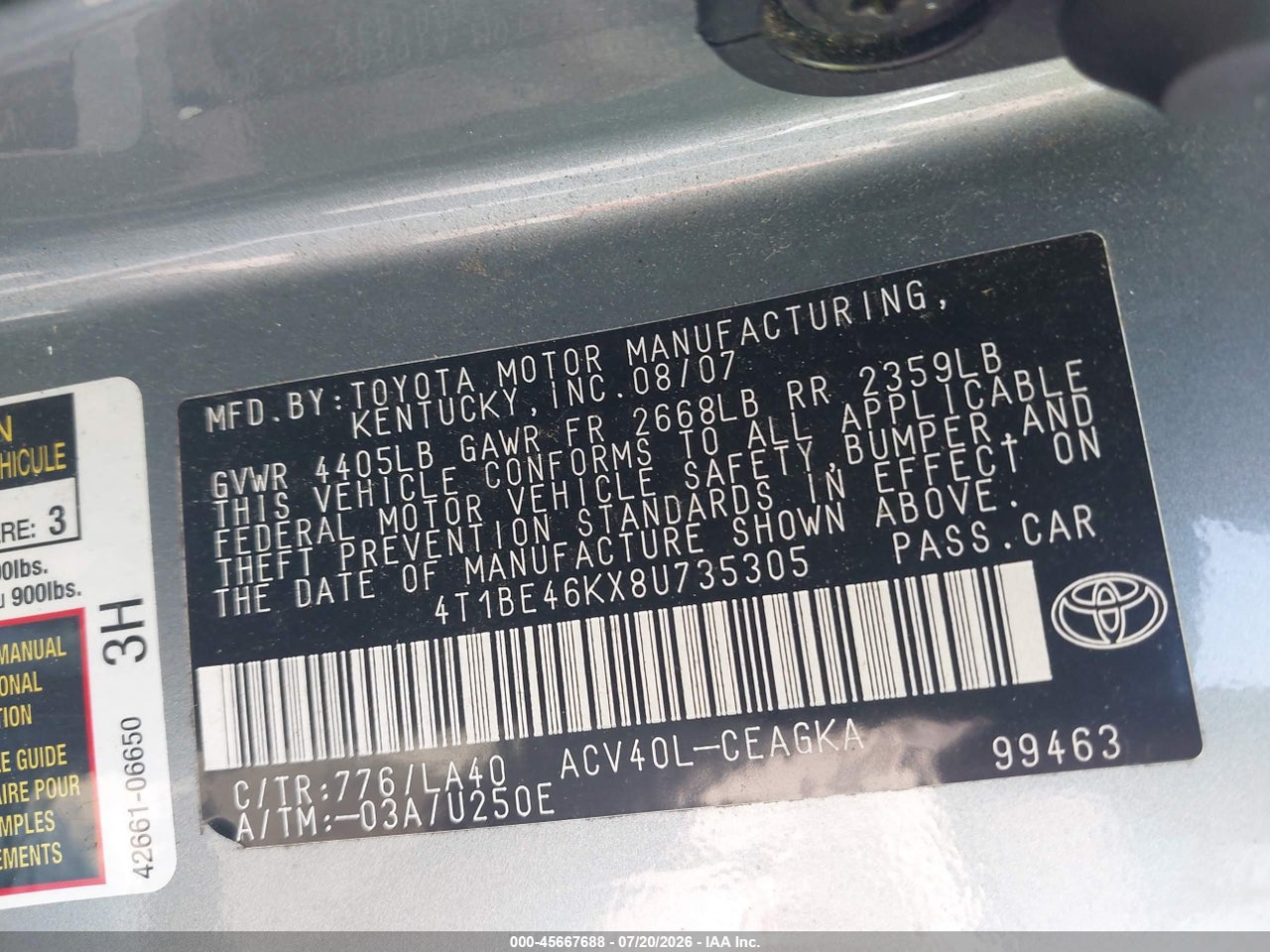 2008 TOYOTA CAMRY XLE thumbnail 10