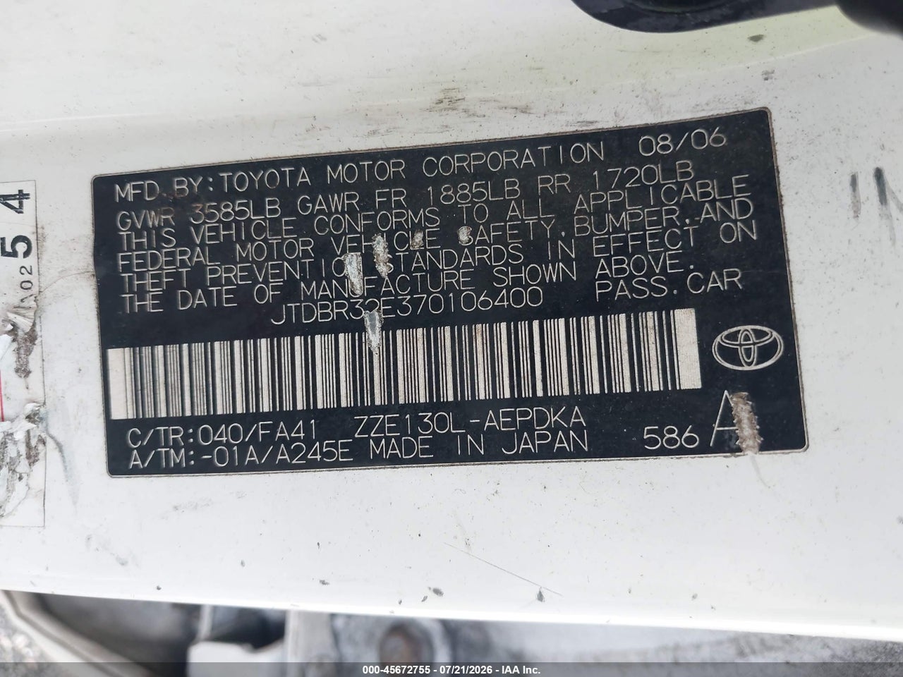 2007 TOYOTA COROLLA CE thumbnail 10