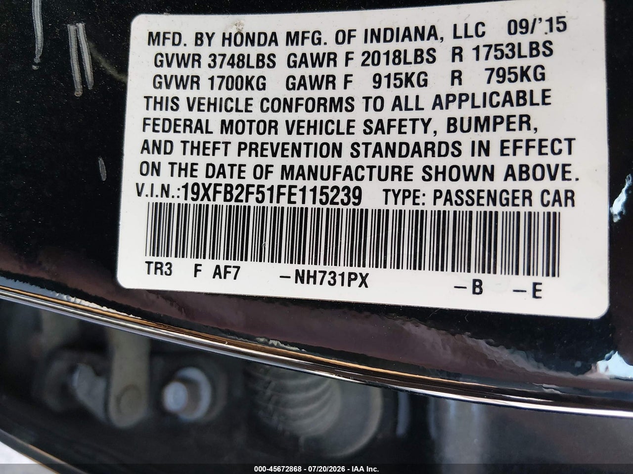 2015 HONDA CIVIC LX thumbnail 10