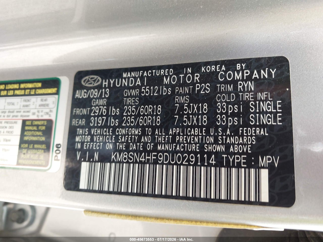 2013 HYUNDAI SANTA FE GLS thumbnail 10