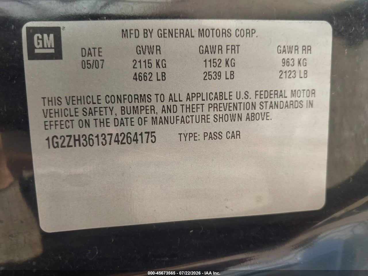 2007 PONTIAC G6 GT thumbnail 10