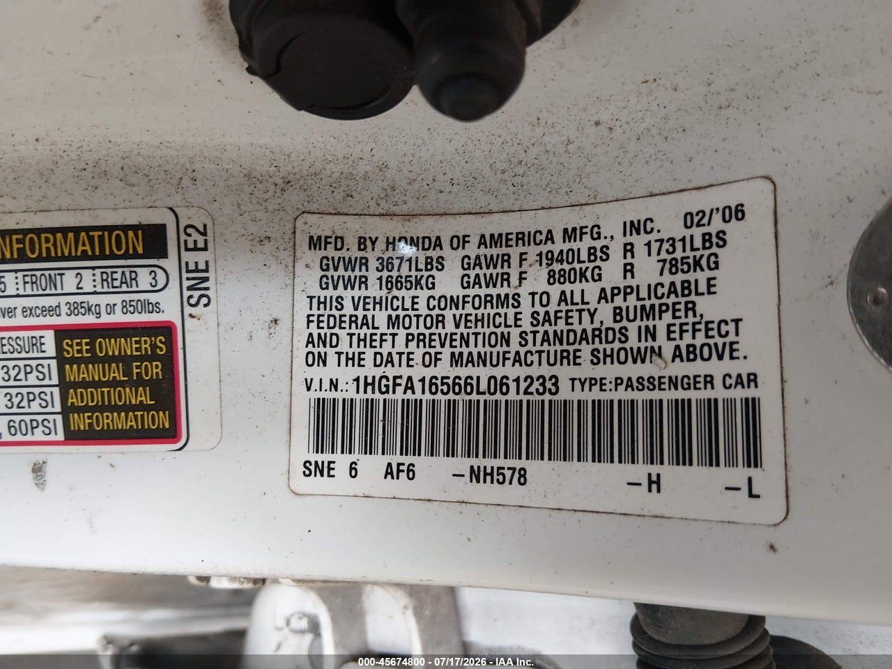 2006 HONDA CIVIC LX thumbnail 10