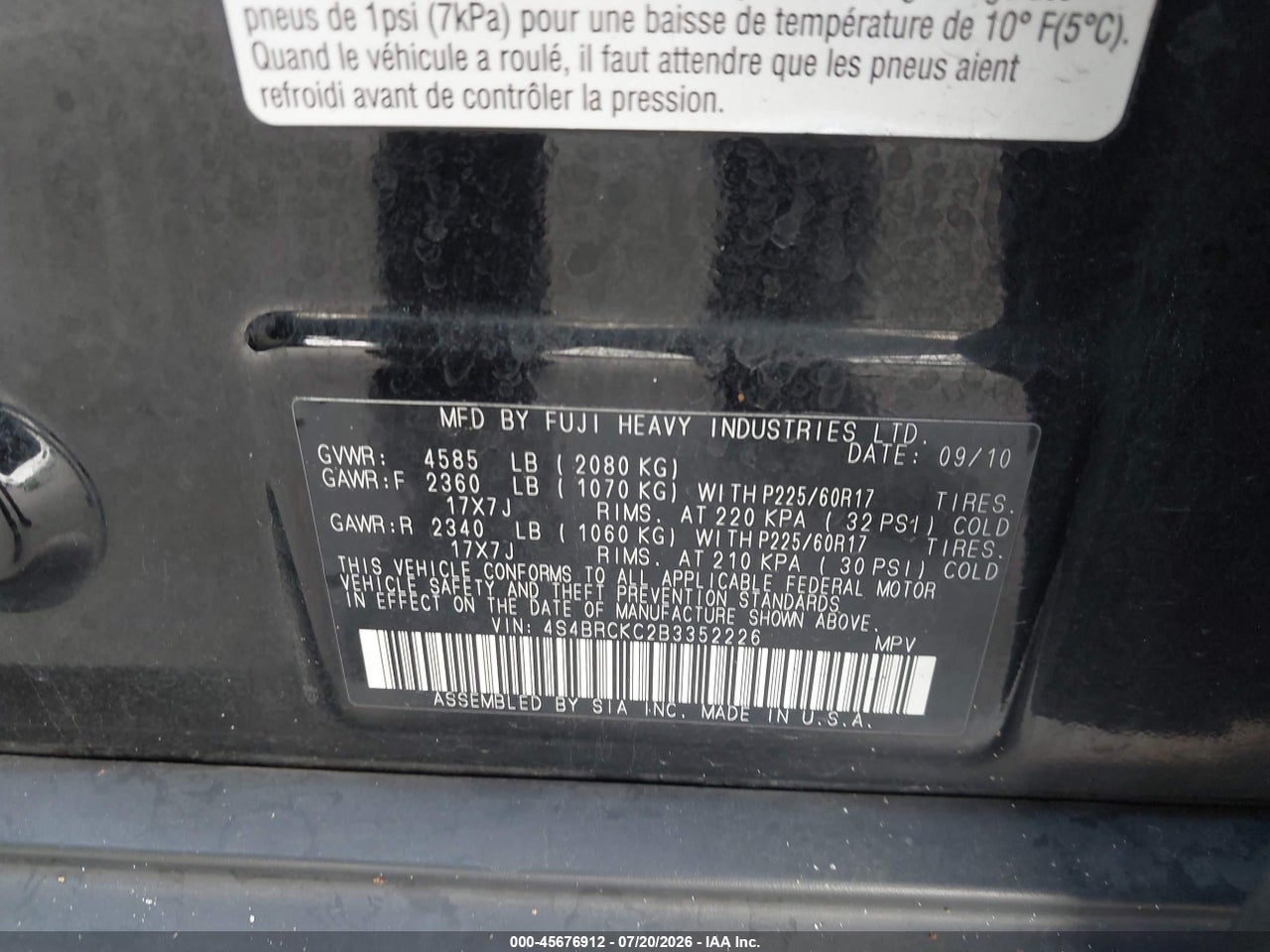 2011 SUBARU OUTBACK 2.5I LIMITED thumbnail 10