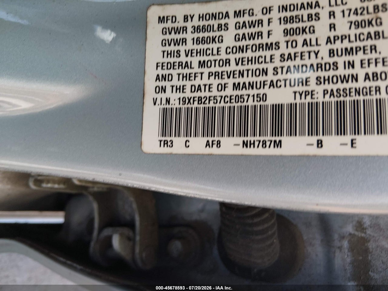 2012 HONDA CIVIC LX thumbnail 10