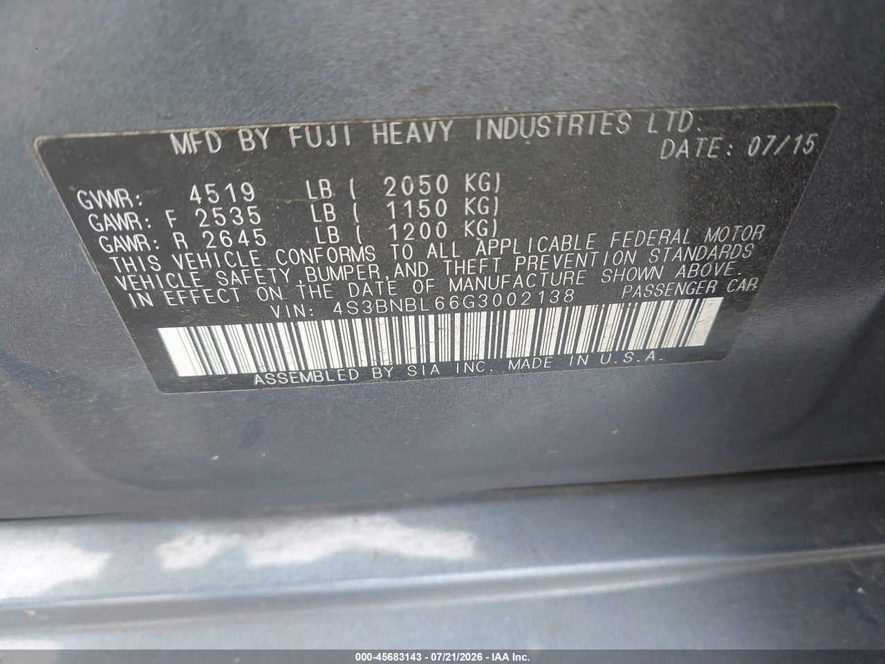 2016 SUBARU LEGACY 2.5I LIMITED thumbnail 10