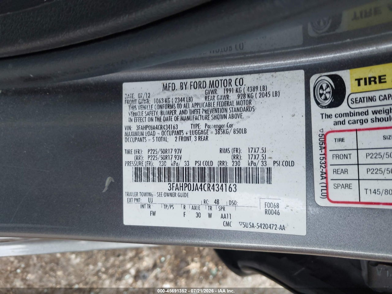 2012 FORD FUSION SEL thumbnail 10