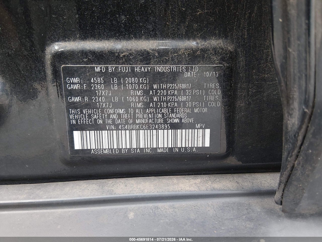 2014 SUBARU OUTBACK 2.5I LIMITED thumbnail 10