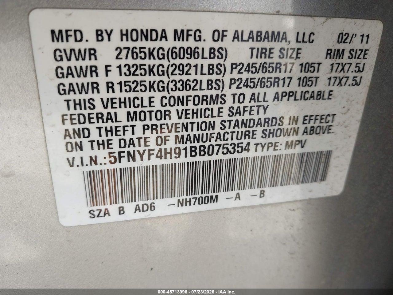 2011 HONDA PILOT TOURING thumbnail 10