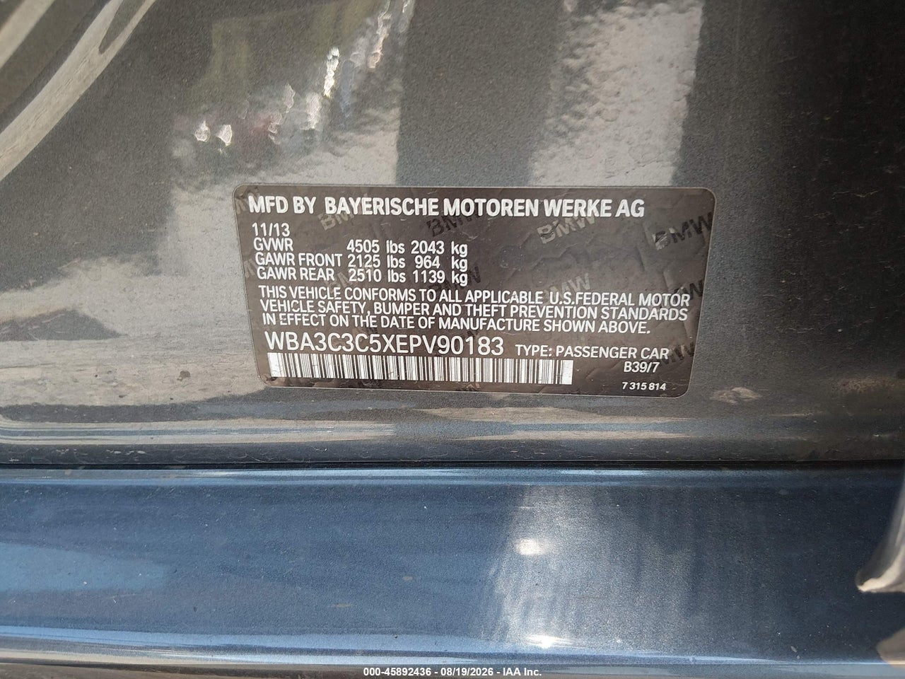 WBA3C3C5XEP****** · 2014 BMW 320I XDRIVE · 9/12
