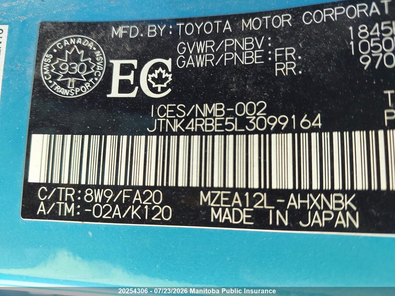 2020 TOYOTA COROLLA SE thumbnail 10