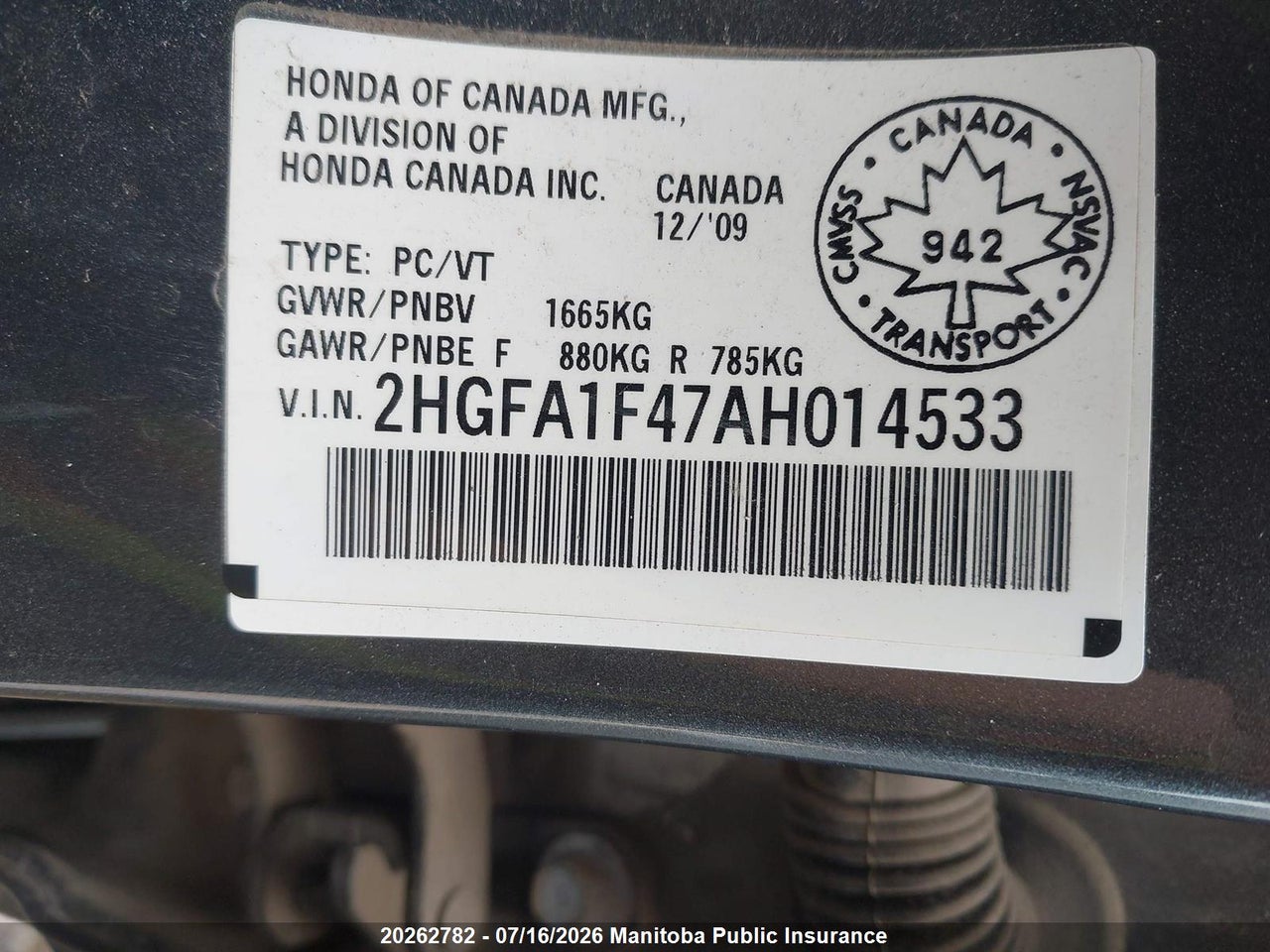 2010 HONDA CIVIC DX-A thumbnail 10