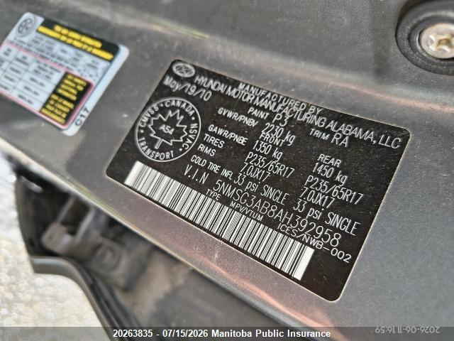 2010 HYUNDAI SANTA FE GL thumbnail 10