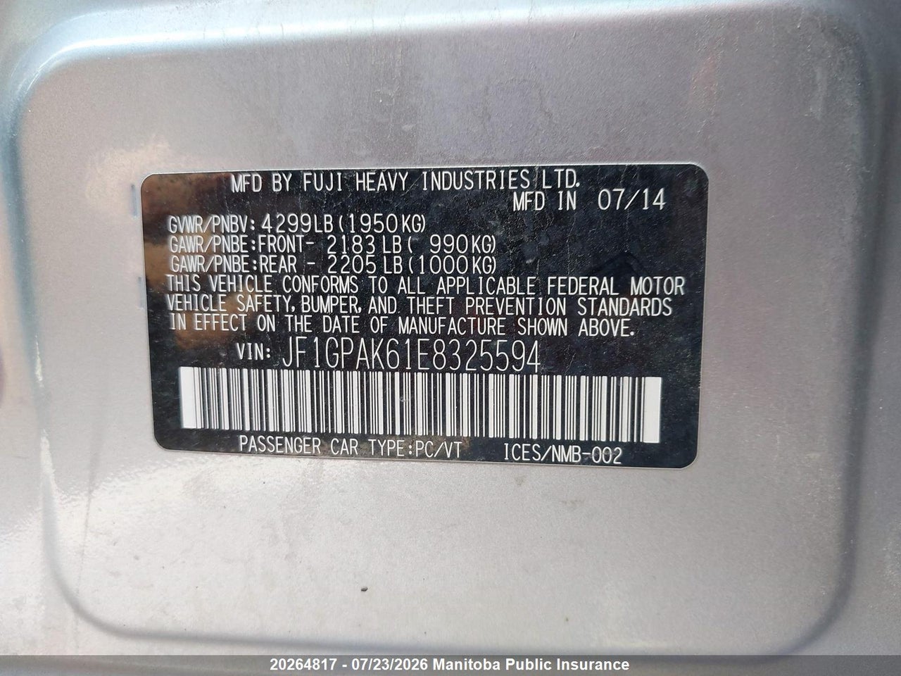 2014 SUBARU impreza 2.0I thumbnail 10