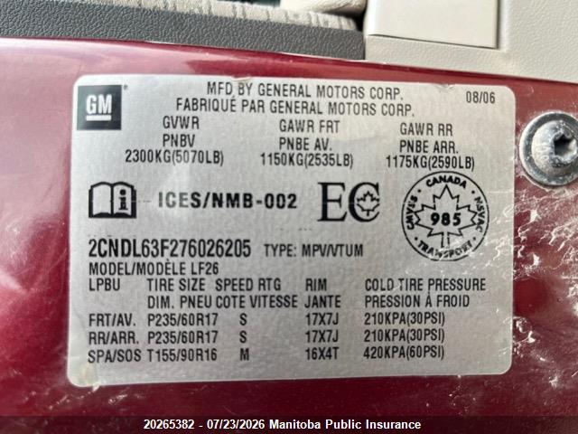 2007 CHEVROLET EQUINOX LT V6  thumbnail 10