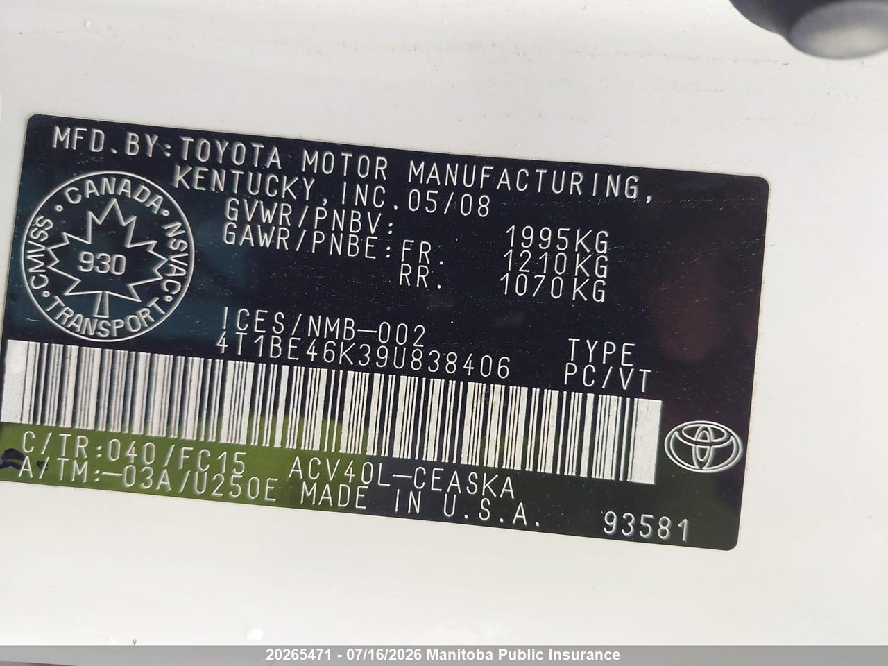 2009 TOYOTA CAMRY SE thumbnail 10