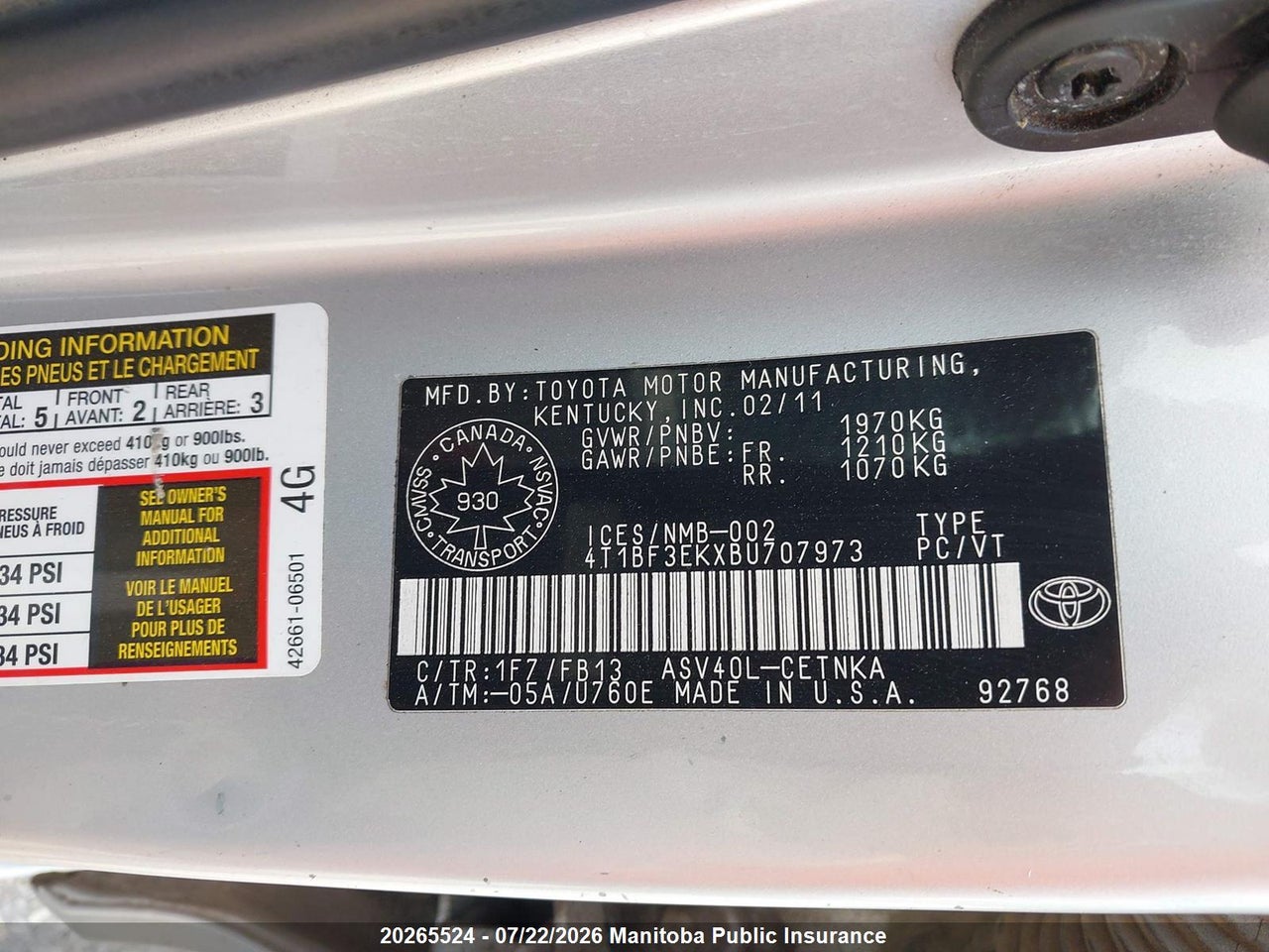 2011 TOYOTA CAMRY LE thumbnail 10