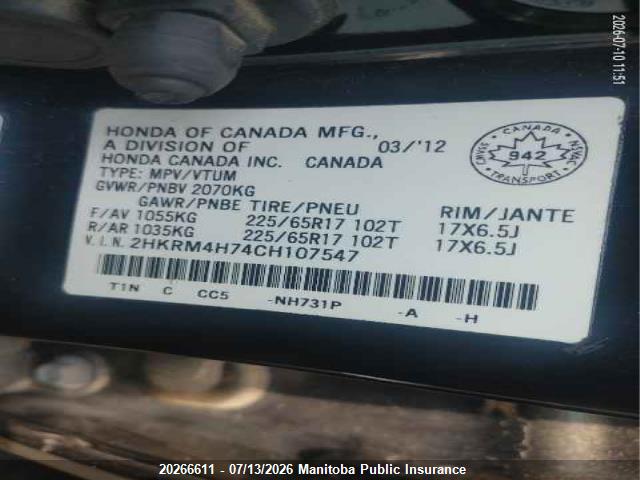 2012 HONDA CR-V EX-L thumbnail 10