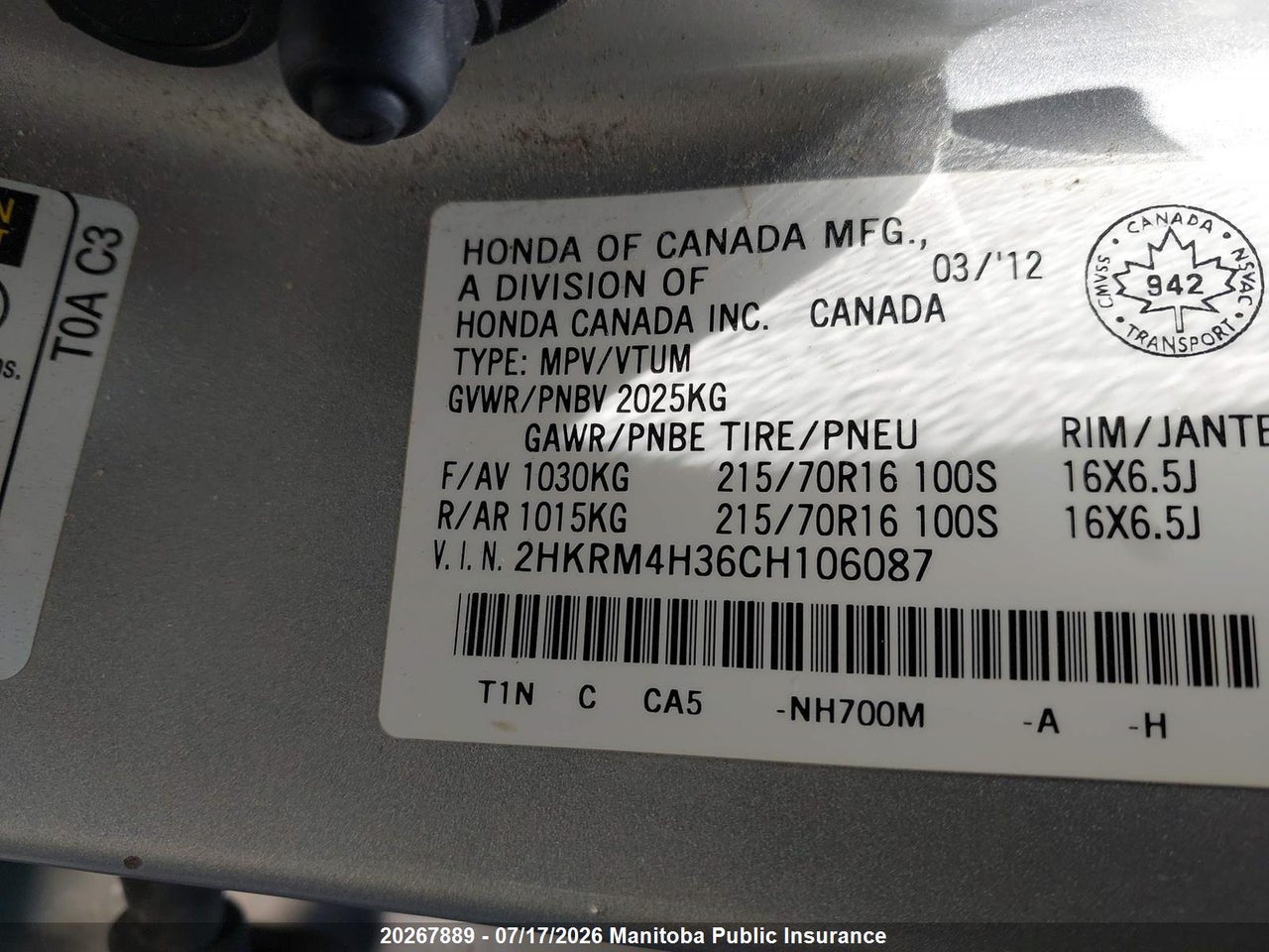 2012 HONDA CR-V LX thumbnail 10