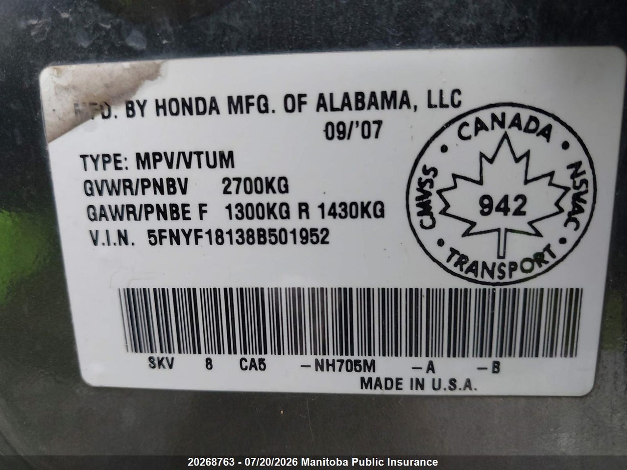 2008 HONDA PILOT LX thumbnail 10
