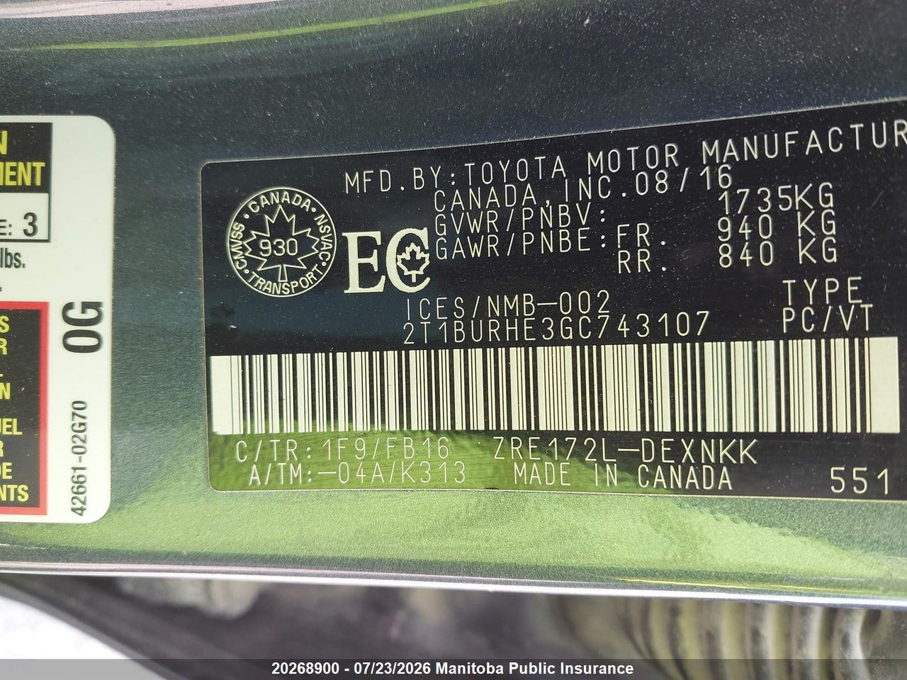 2016 TOYOTA COROLLA L/LE/LE PLS/PRM/S/S PLS thumbnail 10