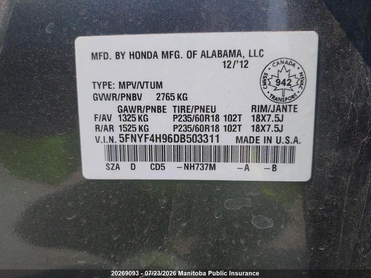 2013 HONDA PILOT TOURING thumbnail 10