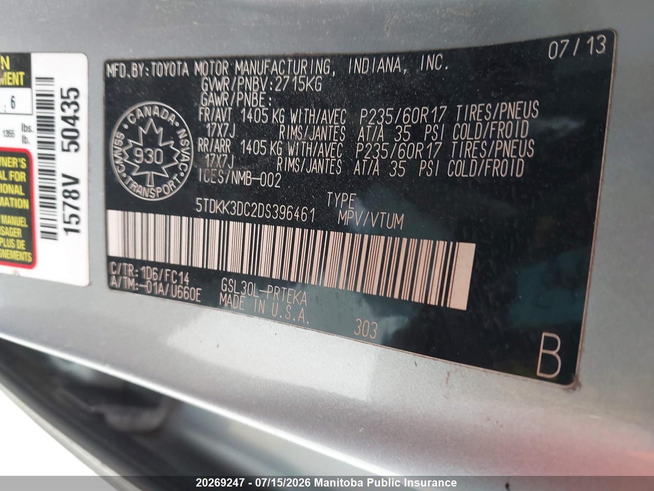 2013 TOYOTA SIENNA LE V6 thumbnail 10