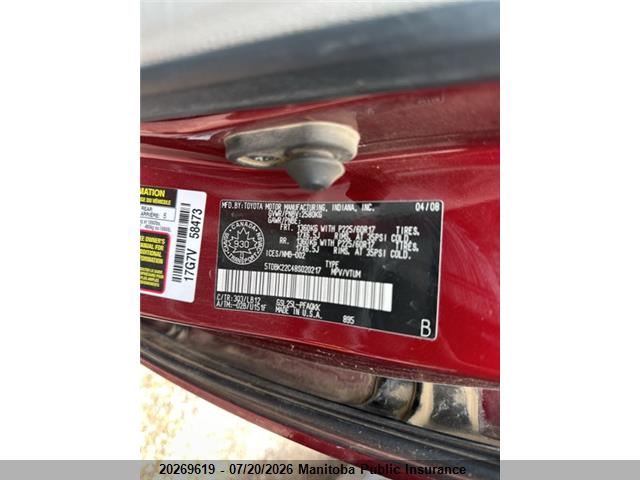 2008 TOYOTA SIENNA XLE LIMITED V6  thumbnail 10