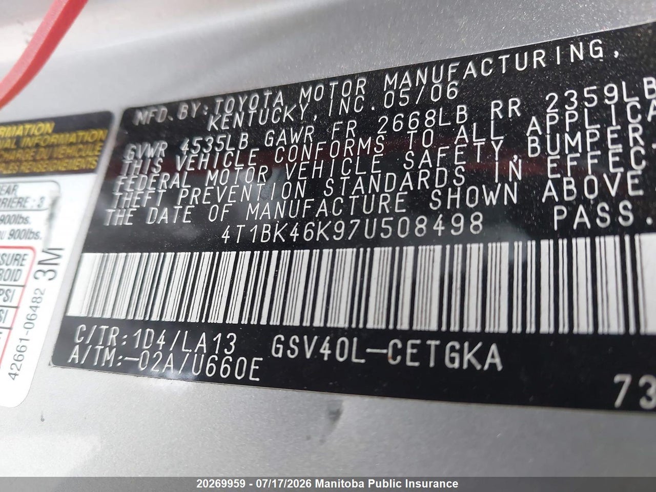 2007 TOYOTA CAMRY XLE V6 thumbnail 10